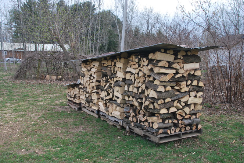 Wood, cut and split in early spring of 2013, that will be burned during the winter of 2014-15.