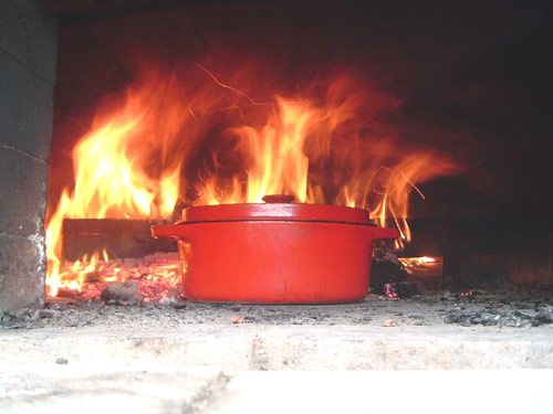 Caserole being cooked in an unconventional manner